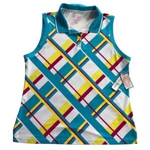 LILLIE GREEN WOMEN’S LARGE Rib Trim Sleeveless Polo Shirt